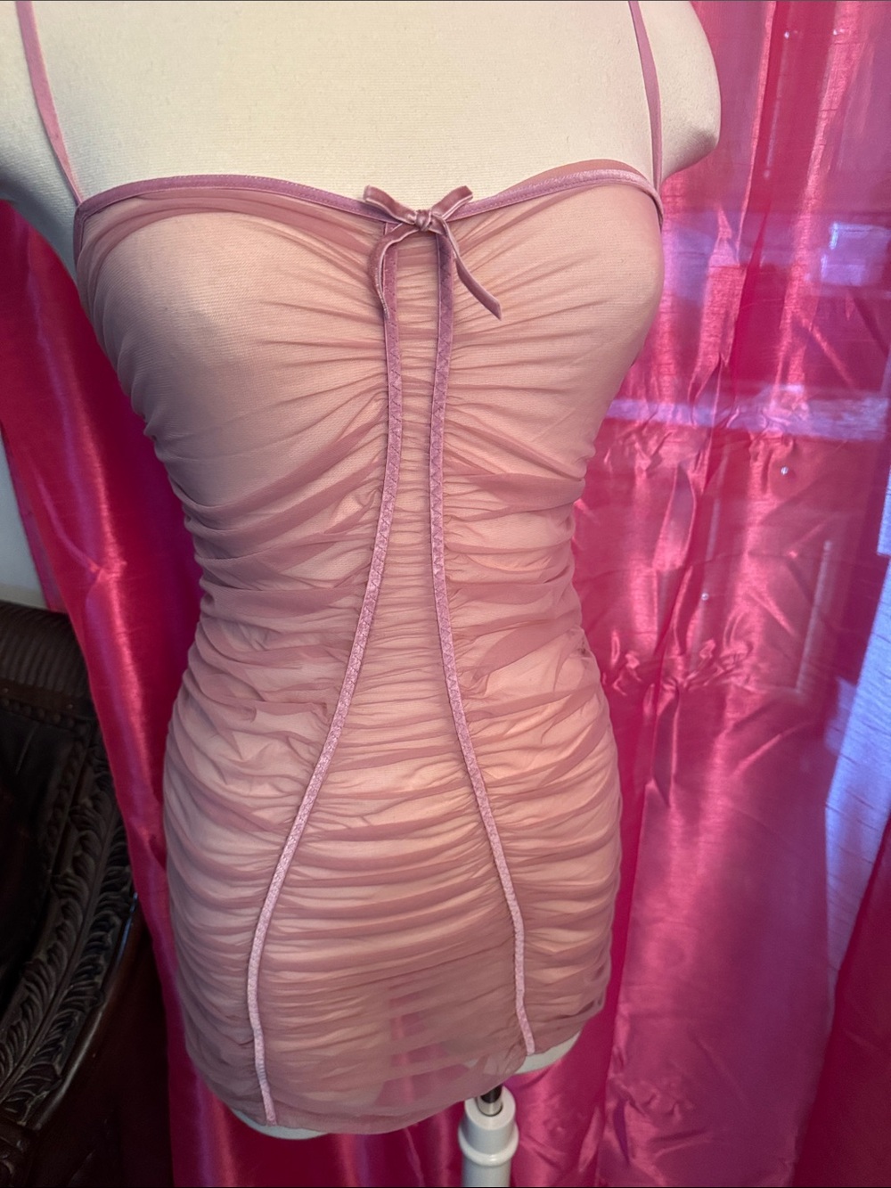 Ruched Pink Sheer Bodycon Dress